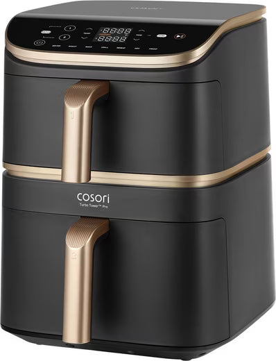 Heißluftfritteuse COSORI Turbo Tower Pro Smart Heißluftfritteuse CAF-DC123S-DDER, 10,8 L, Keramikbeschichtung, DualBlaze-Technologie, WLAN-Steuerung, Grau+Gold
